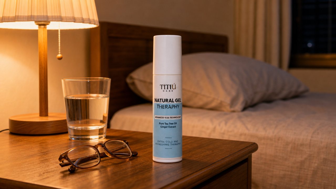 Botol Titiu Care Natural Gel Theraphy di meja sisi katil