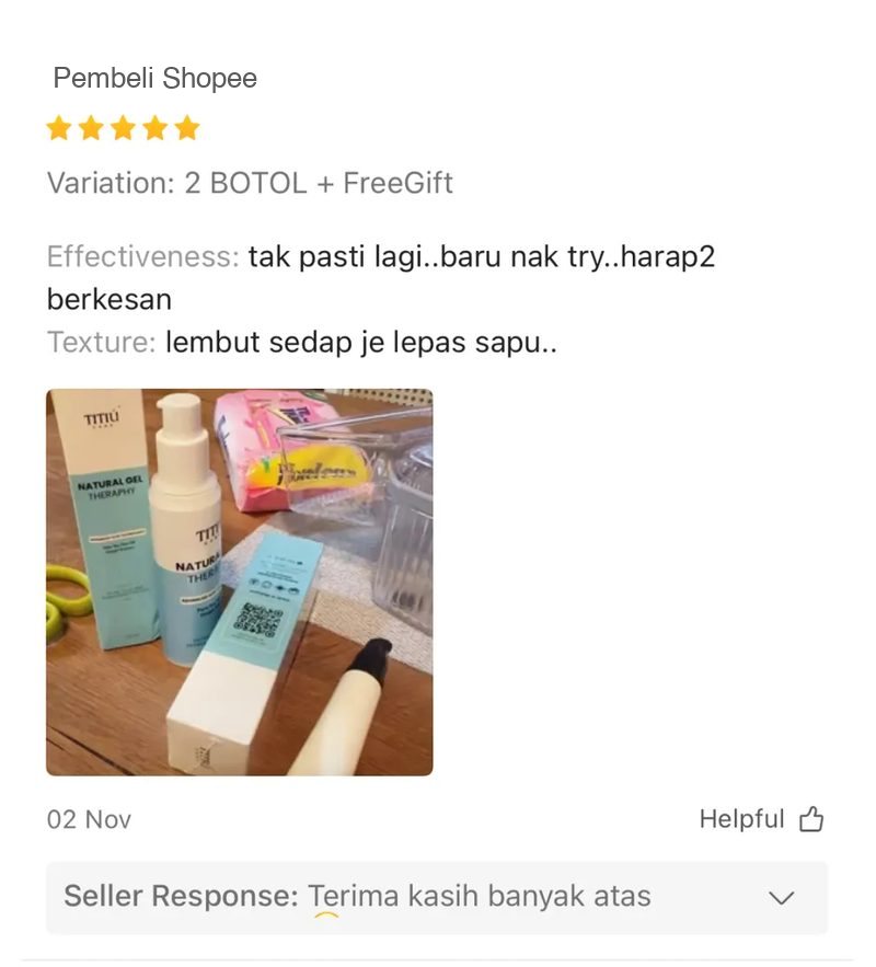 Ulasan Shopee: tekstur lembut sedap je lepas sapu