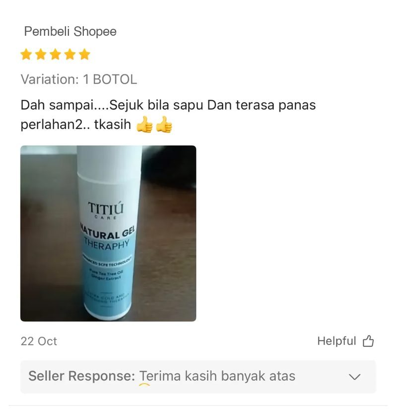 Ulasan Shopee: sejuk bila sapu dan terasa panas perlahan-lahan